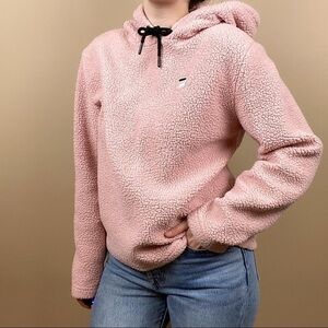 FILA Josephine Hoodie Medium Teddy Sherpa Sweatshirt Pastel Pink Sweater